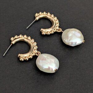 Gold tone and baroque pearl drop earrings
